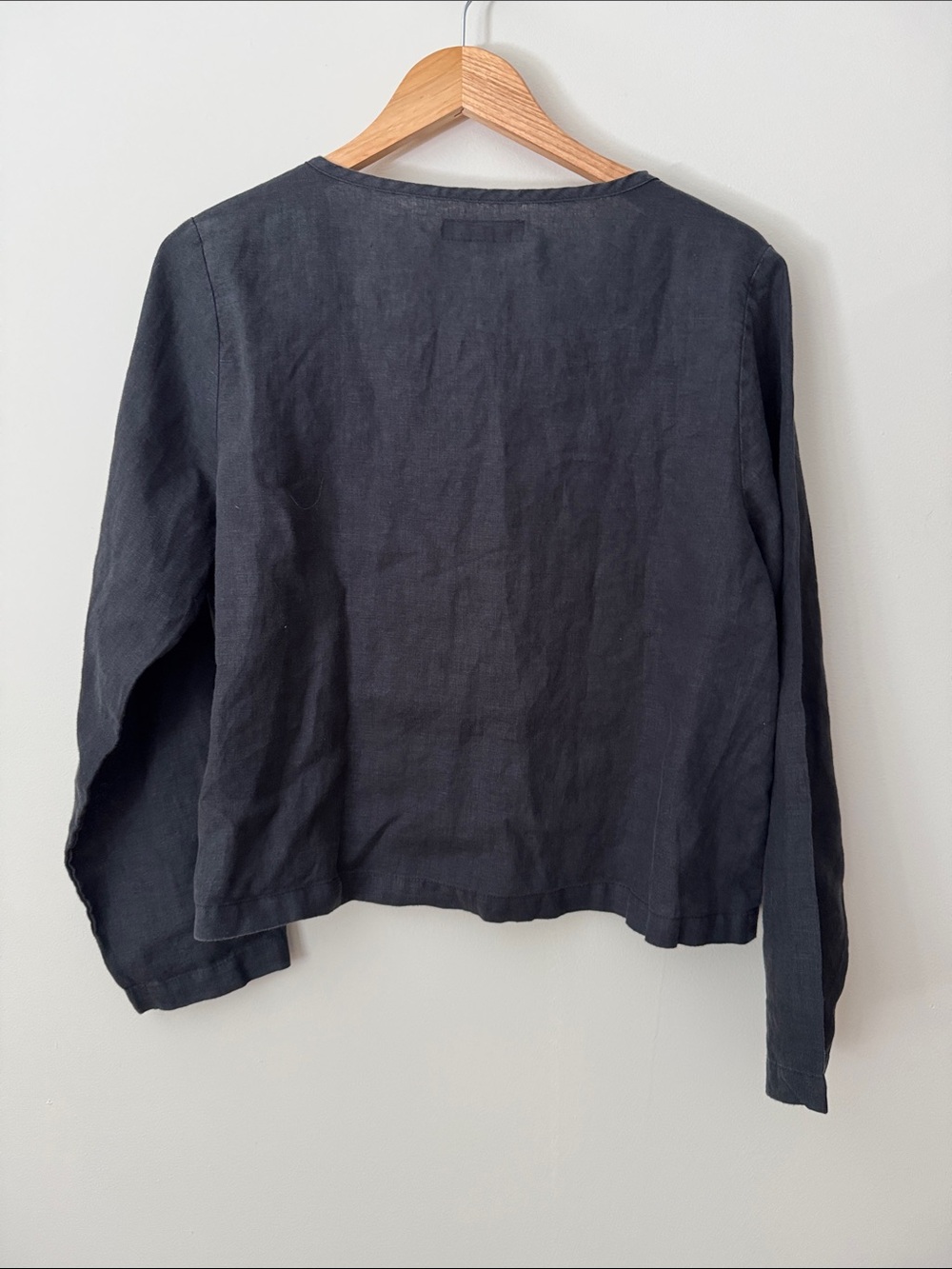 FLAX | 100% Linen Long Sleeve Cardigan Button Up Blouse in Black | Size S - Picture 2 of 7